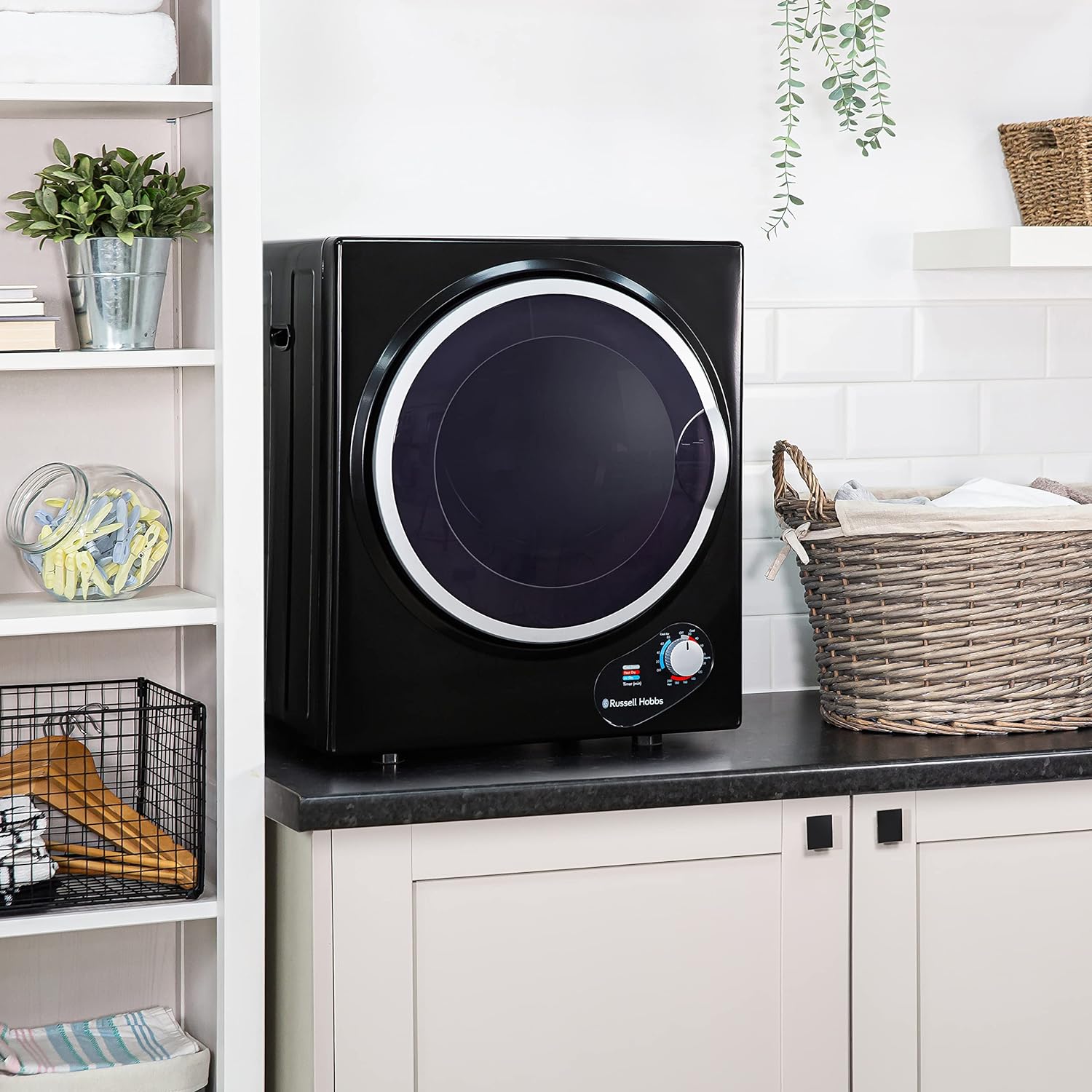 Russell Hobbs RH3VTD800B Black 2.5kg Compact Mini Vented Tumble Dryer, Portable, Freestanding Table top Dryer with 3 Heat Settings small - Amazing Gadgets Outlet