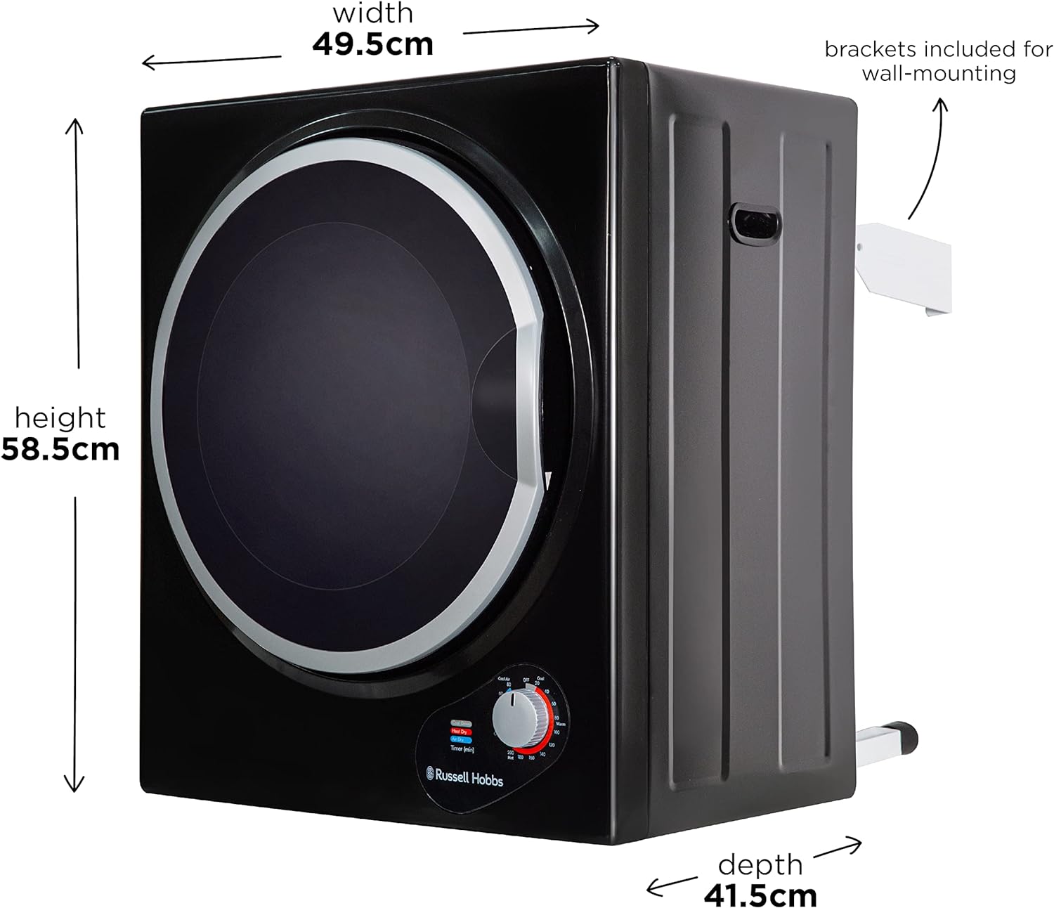 Russell Hobbs RH3VTD800B Black 2.5kg Compact Mini Vented Tumble Dryer, Portable, Freestanding Table top Dryer with 3 Heat Settings small - Amazing Gadgets Outlet