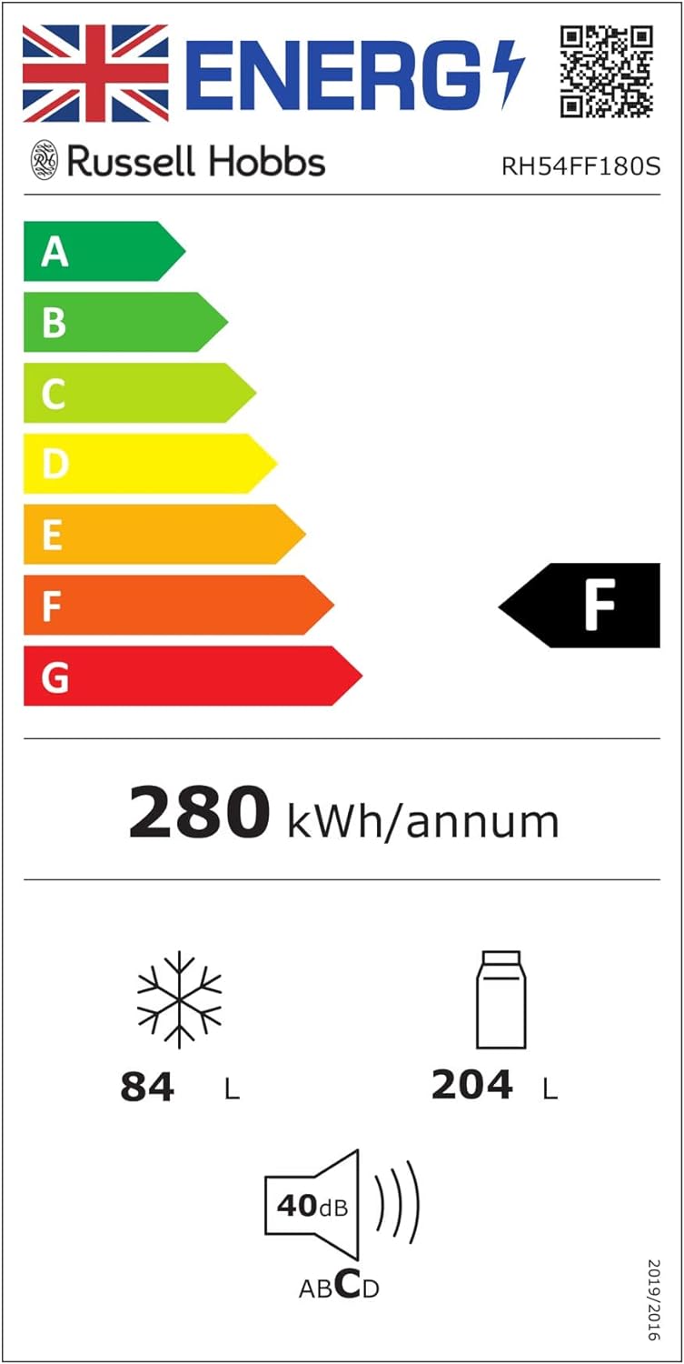 Russell Hobbs RH54FF180S 54cm Wide 180cm High Freestanding Fridge Freezer, 204L Fridge Space, 84L Freezer Space, 4 Shelves, 4 Door Racks, Eco Friendly, Silver - Amazing Gadgets Outlet