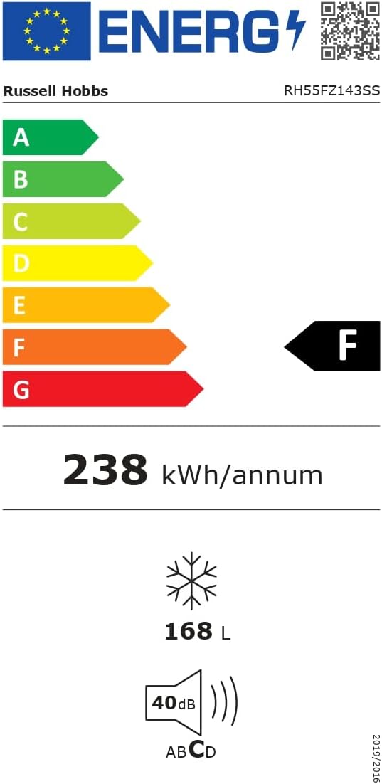 Russell Hobbs RH55FZ143SS 168L Stainless Steel Freestanding Upright Freezer with 5 Drawers, 143 cm Tall & 55 cm Wide, Adjustable Thermostat & 40 Decibel Noise Level, 2 Year Guarantee - Amazing Gadgets Outlet