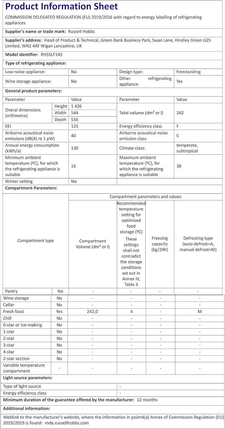 Russell Hobbs RH55LF143 242L Larder Fridge, 55cm Wide, 4 Shelves, 4 Door Racks, LED Light, 2 Year Guarantee, White   Import  Single ASIN  Import  Multiple ASIN ×Product customization General Description Gallery Reviews Variations Add - Amazing Gadgets Outlet