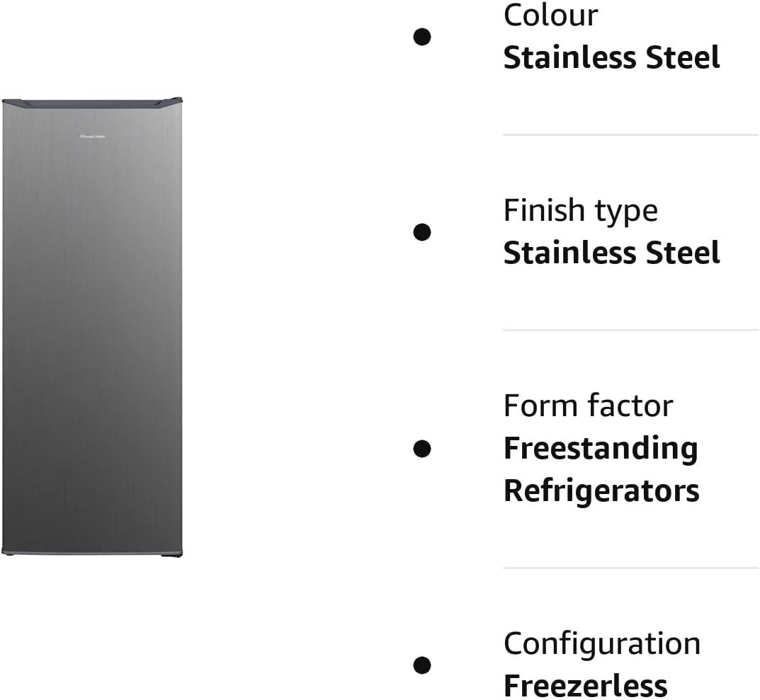 Russell Hobbs RH55LF143SS 242L Larder Fridge, 55cm Wide, 4 Shelves, 4 Door Racks, LED Light, 2 Year Guarantee, Stainless Steel - Amazing Gadgets Outlet