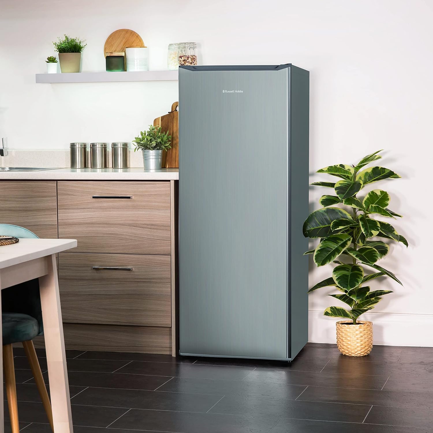 Russell Hobbs RH55LF143SS 242L Larder Fridge, 55cm Wide, 4 Shelves, 4 Door Racks, LED Light, 2 Year Guarantee, Stainless Steel - Amazing Gadgets Outlet