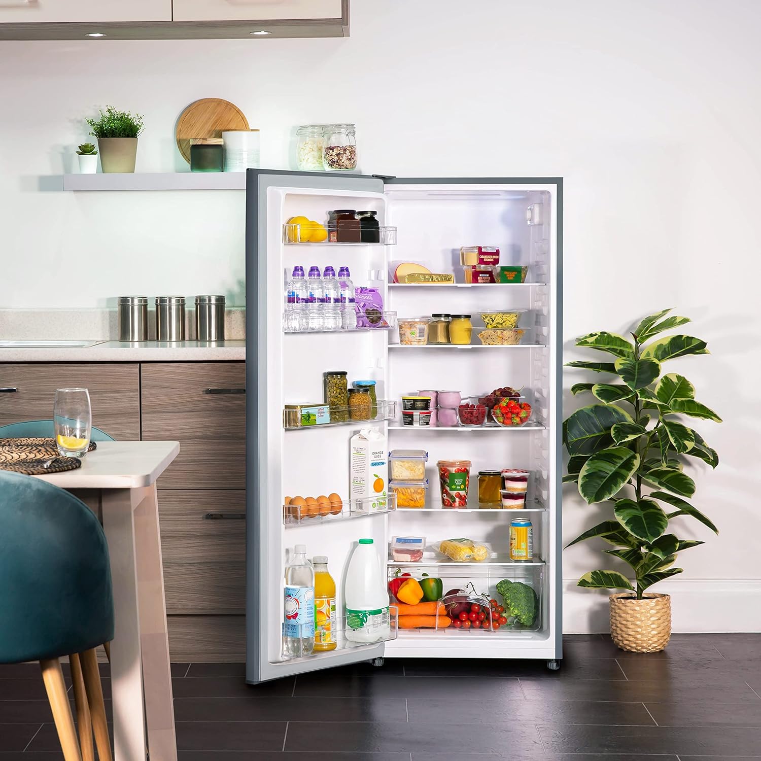 Russell Hobbs RH55LF143SS 242L Larder Fridge, 55cm Wide, 4 Shelves, 4 Door Racks, LED Light, 2 Year Guarantee, Stainless Steel - Amazing Gadgets Outlet