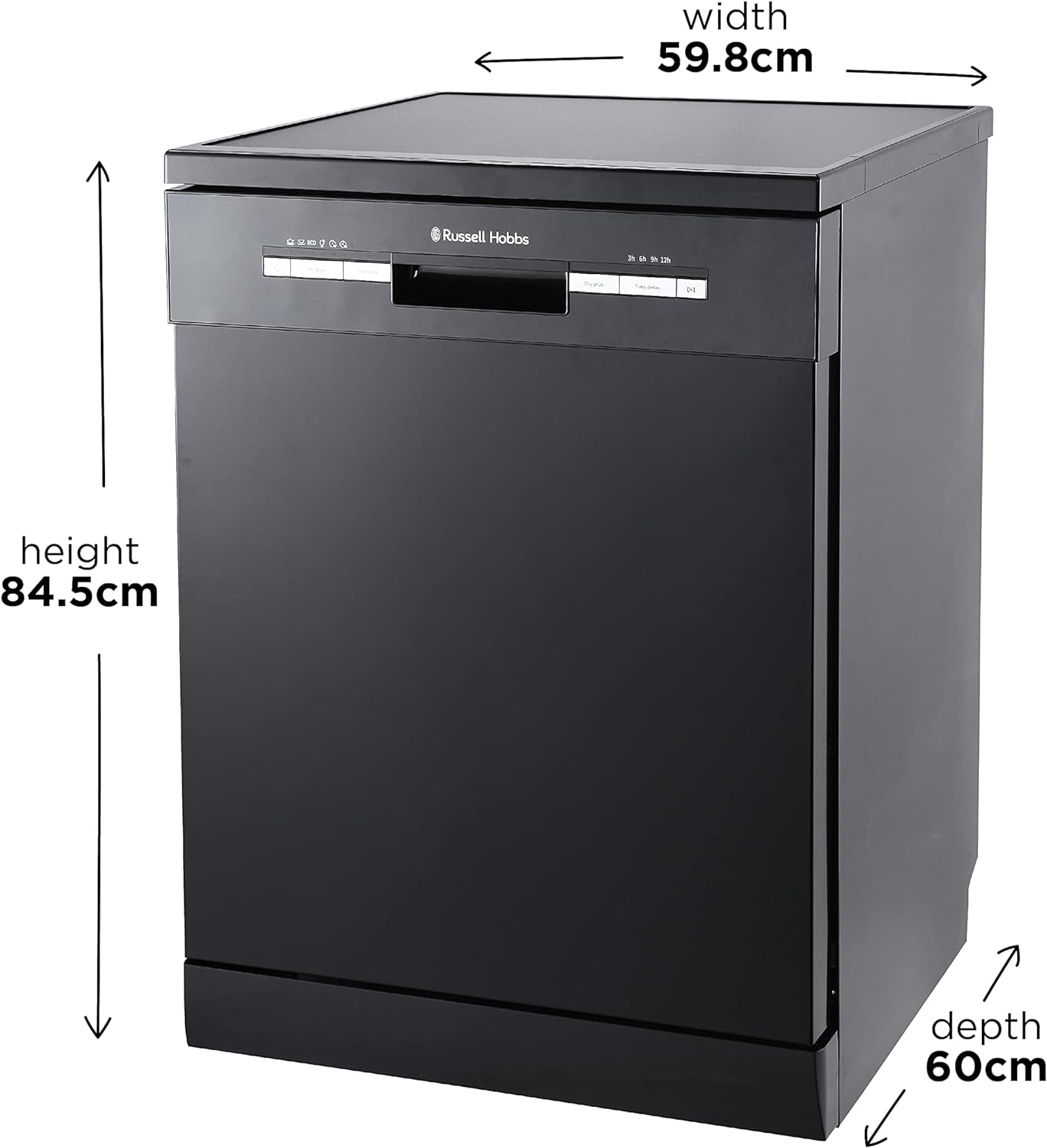 Russell Hobbs RHDW3B - M Freestanding Full Size Dishwasher, 5 Temperature Settings, 11 liters, Black, Noise level: decibels 49 - Amazing Gadgets Outlet