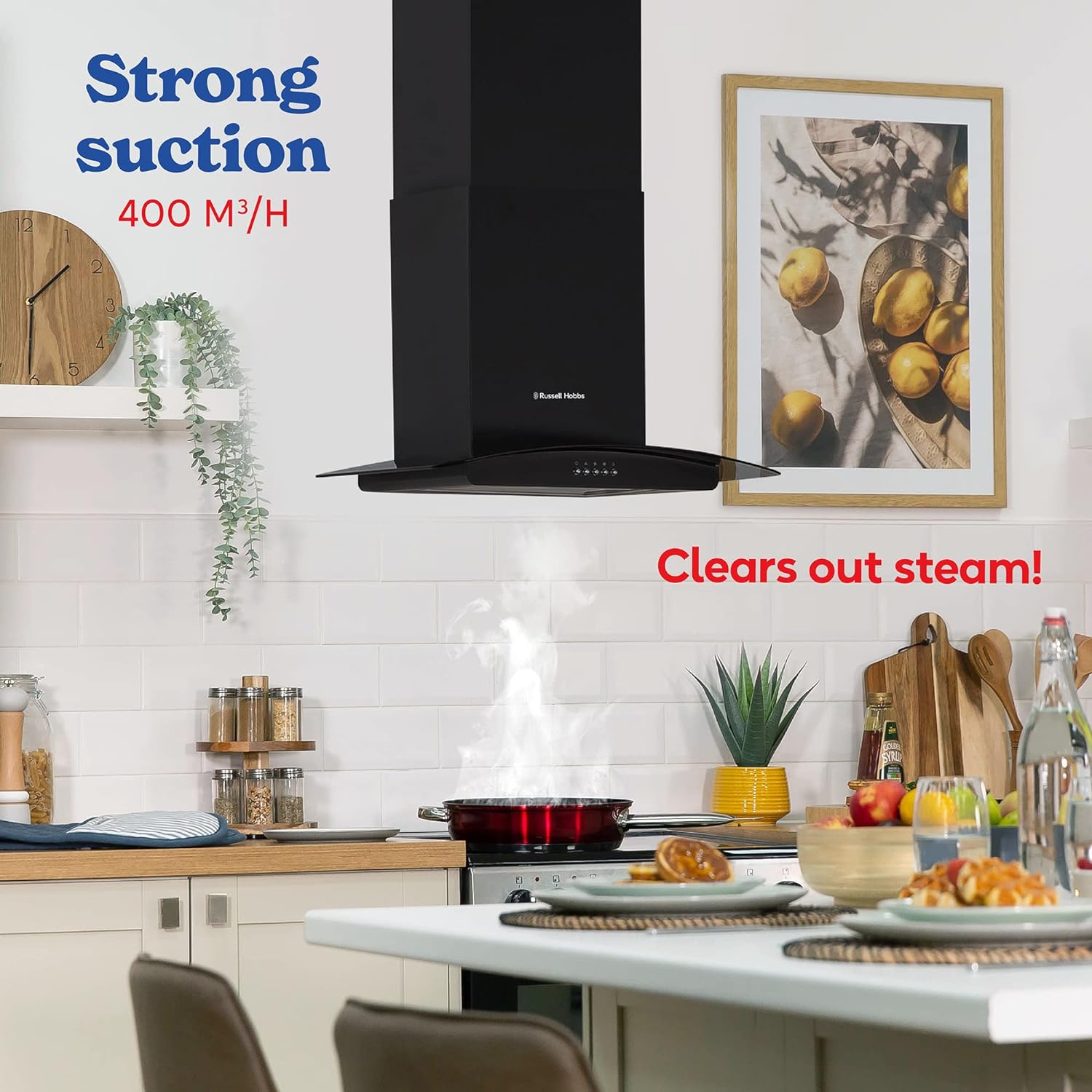 Russell Hobbs RHGCH601B 60cm Wide 5 Function LED Light Cooker Hood Black Glass & Black Stainless Steel - Amazing Gadgets Outlet