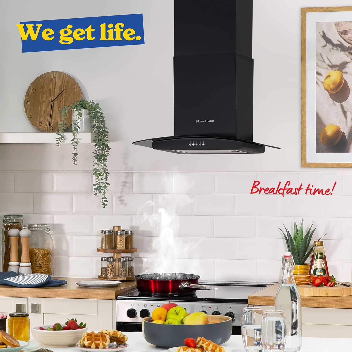 Russell Hobbs RHGCH601B 60cm Wide 5 Function LED Light Cooker Hood Black Glass & Black Stainless Steel - Amazing Gadgets Outlet