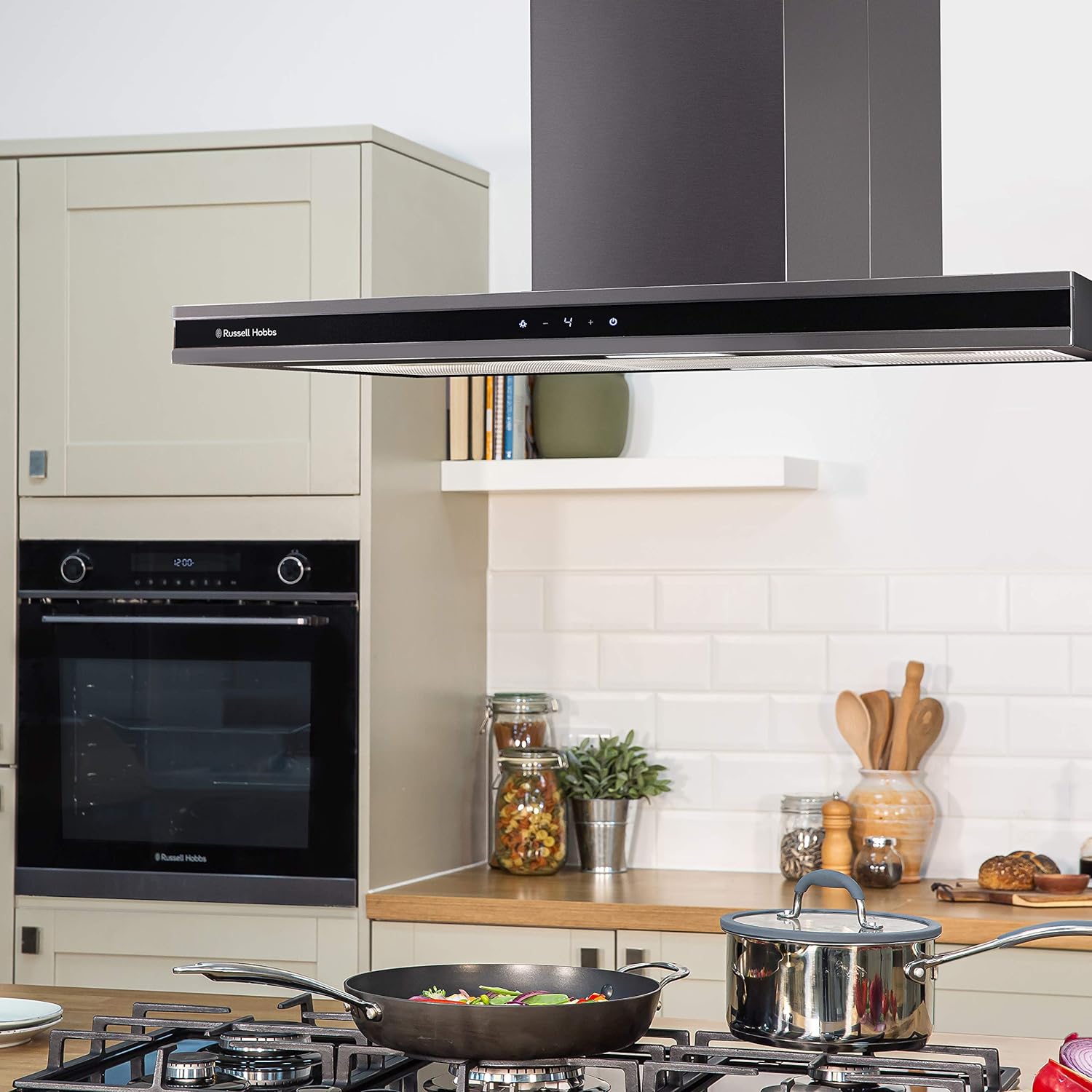 Russell Hobbs RHICH904DB Midnight Collection 90cm Island Cooker Hood, Dark Steel - Amazing Gadgets Outlet