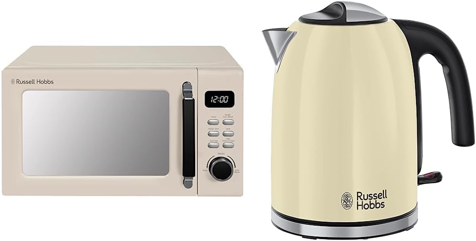 Russell Hobbs RHM2026C STYLEVIA 20 Litre 800 W Cream Digital Microwave, 5 Power Levels, Mirror Finish, 8 Auto Cook Settings - Amazing Gadgets Outlet