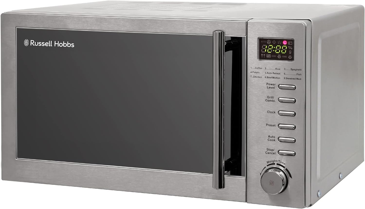 Russell Hobbs RHM2031 20 L 800 W Stainless Steel Digital Grill Microwave with 5 Power Levels, 1000 W Grill Power, Automatic Defrost, 8 Auto Cook Menus, Clock, Timer, Easy Clean - Amazing Gadgets Outlet