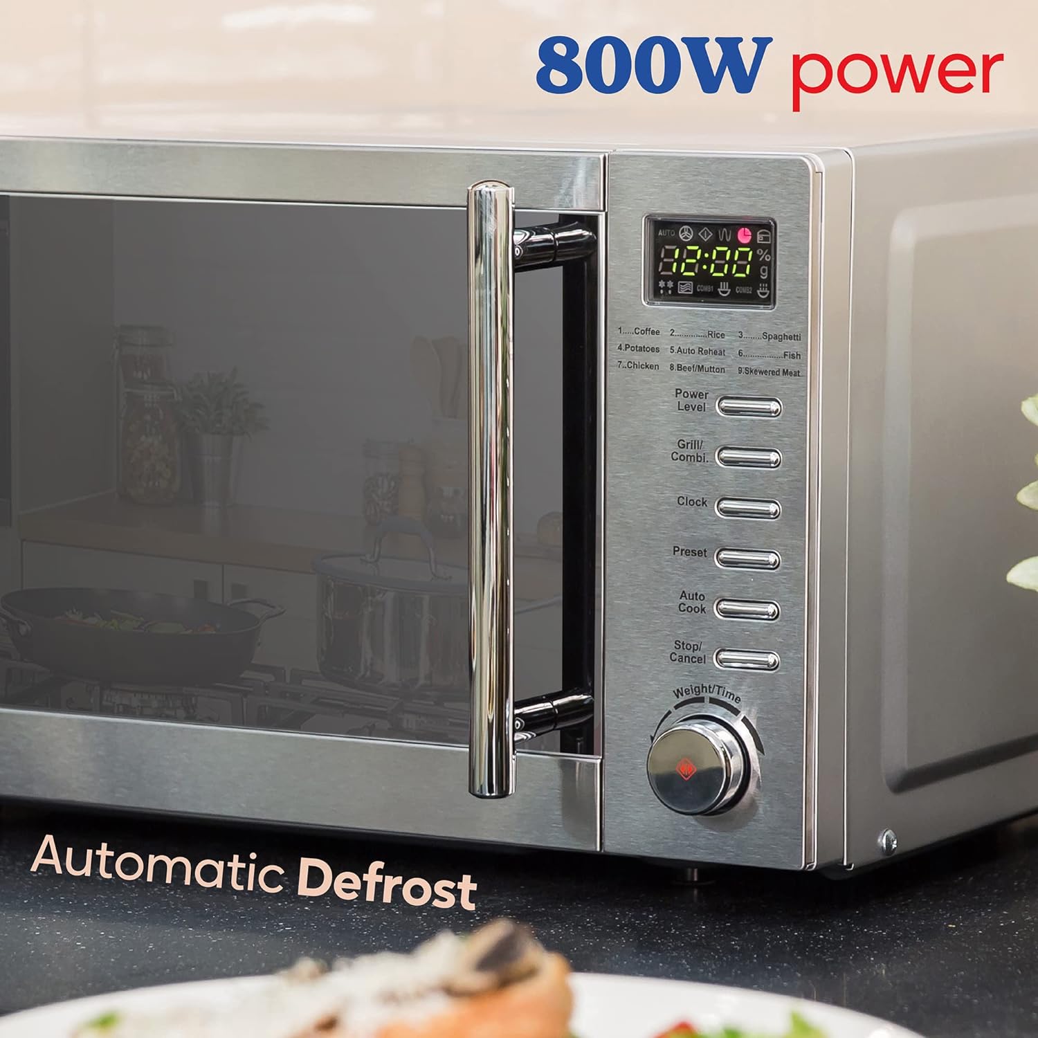 Russell Hobbs RHM2031 20 L 800 W Stainless Steel Digital Grill Microwave with 5 Power Levels, 1000 W Grill Power, Automatic Defrost, 8 Auto Cook Menus, Clock, Timer, Easy Clean - Amazing Gadgets Outlet