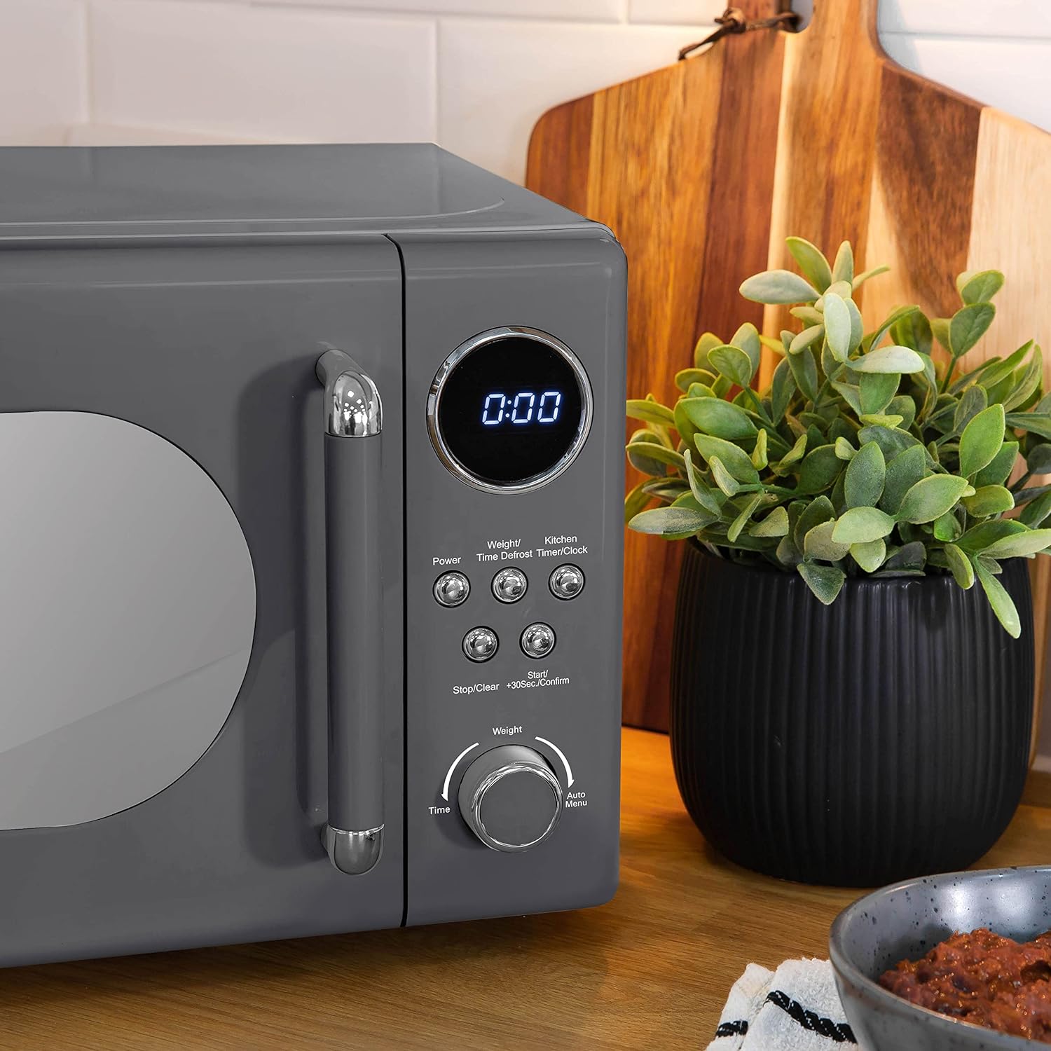 Russell Hobbs RHM2044G Retro 20 Litre Grey Digital Microwave, 800W, Mirror Finish, 8 Auto Cook Settings, 5 Power Levels - Amazing Gadgets Outlet