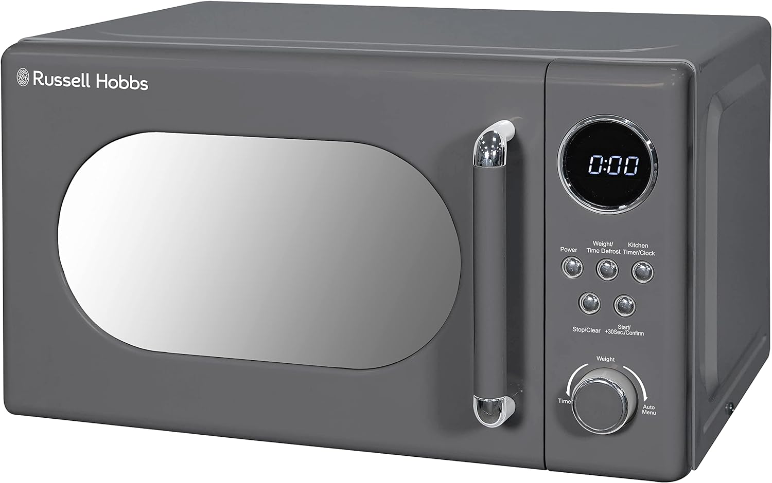 Russell Hobbs RHM2044G Retro 20 Litre Grey Digital Microwave, 800W, Mirror Finish, 8 Auto Cook Settings, 5 Power Levels - Amazing Gadgets Outlet