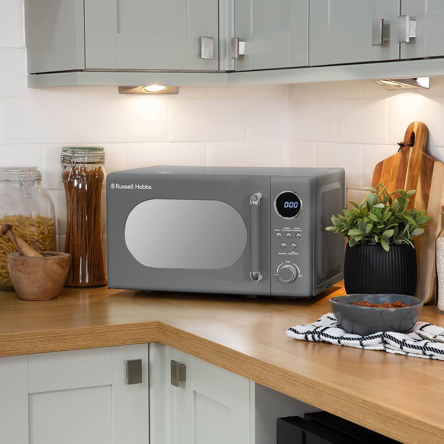 Russell Hobbs RHM2044G Retro 20 Litre Grey Digital Microwave, 800W, Mirror Finish, 8 Auto Cook Settings, 5 Power Levels - Amazing Gadgets Outlet