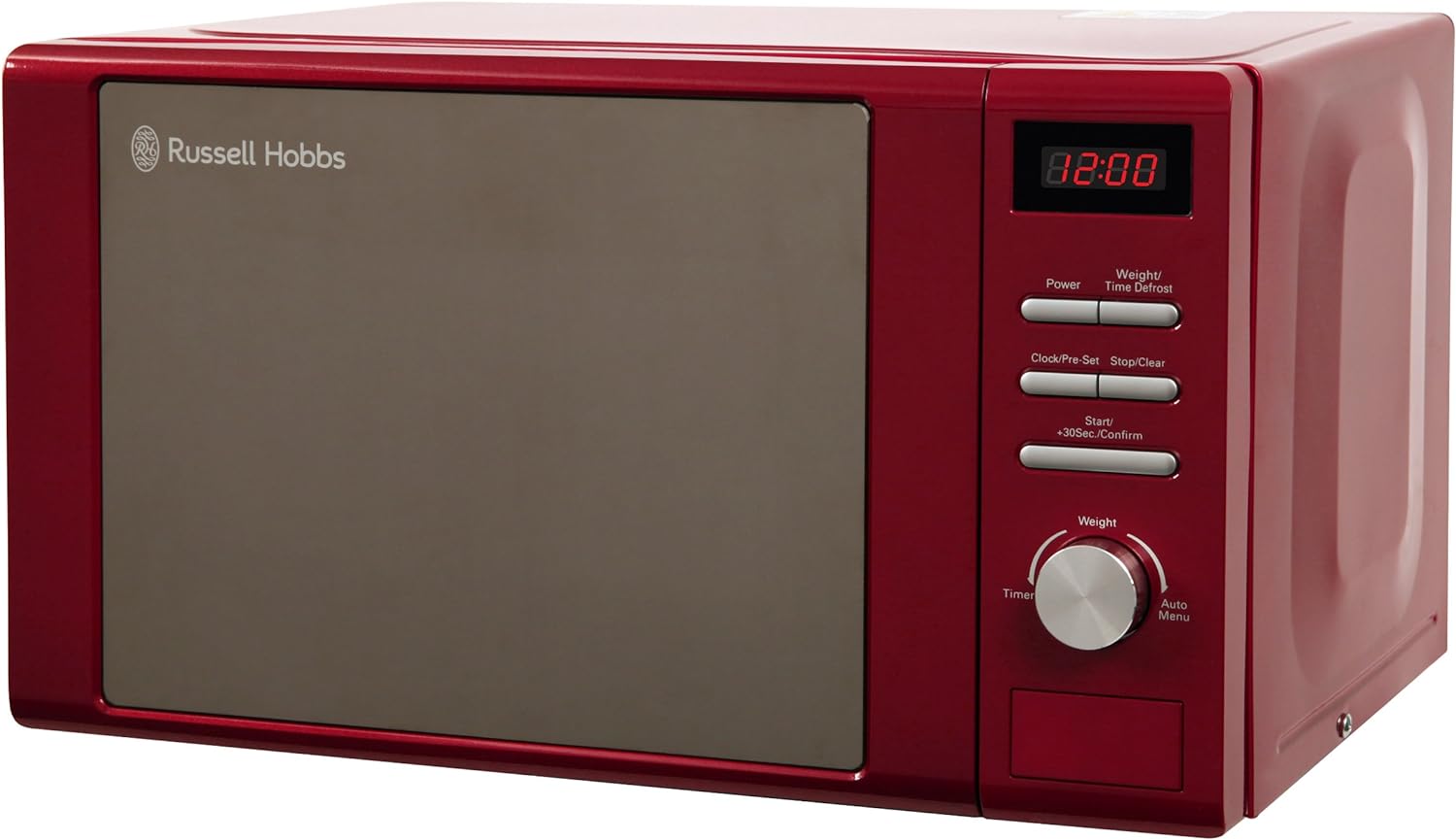 Russell Hobbs RHM2064R 20 Litre 800 W Red Digital Heritage Microwave with 5 Power Levels, Automatic and Weighted Defrost Settings, 8 Auto Cook Menus, Clock & Timer, Easy Clean - Amazing Gadgets Outlet