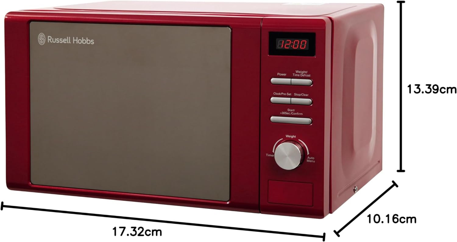 Russell Hobbs RHM2064R 20 Litre 800 W Red Digital Heritage Microwave with 5 Power Levels, Automatic and Weighted Defrost Settings, 8 Auto Cook Menus, Clock & Timer, Easy Clean - Amazing Gadgets Outlet