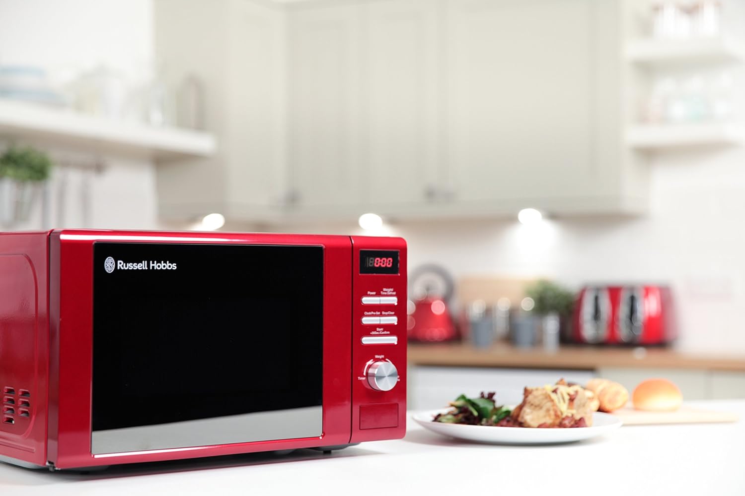 Russell Hobbs RHM2064R 20 Litre 800 W Red Digital Heritage Microwave with 5 Power Levels, Automatic and Weighted Defrost Settings, 8 Auto Cook Menus, Clock & Timer, Easy Clean - Amazing Gadgets Outlet