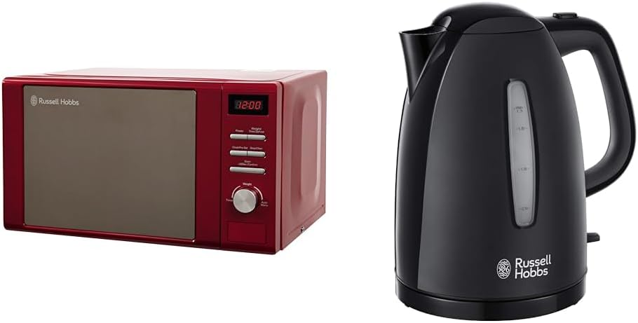 Russell Hobbs RHM2064R 20 Litre 800 W Red Digital Heritage Microwave with 5 Power Levels, Automatic and Weighted Defrost Settings, 8 Auto Cook Menus, Clock & Timer, Easy Clean - Amazing Gadgets Outlet