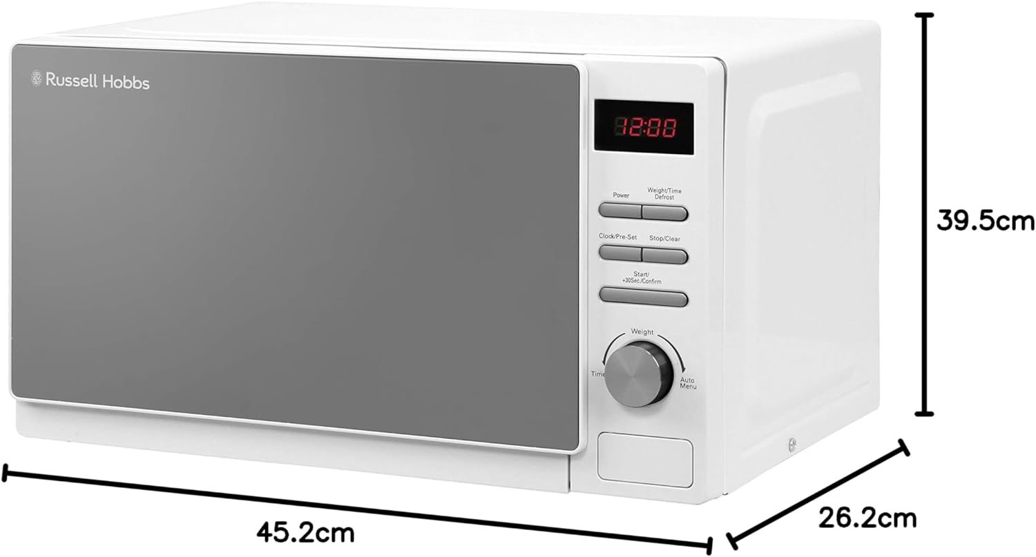 Russell Hobbs RHM2079A 20 L 800 W White Digital Solo Microwave with 5 Power Levels, Automatic Defrost, 8 Auto Cook Menus, Clock & Timer, Easy Clean - Amazing Gadgets Outlet