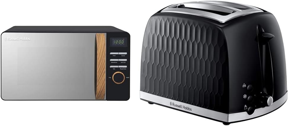 Russell Hobbs RHMD714G 17 L 700 W Scandi Grey Digital Microwave with 5 Power Levels, Wood Effect Handle & Dials, Clock & Timer, Automatic Defrost, Easy Clean, 8 Auto Cook Menus - Amazing Gadgets Outlet