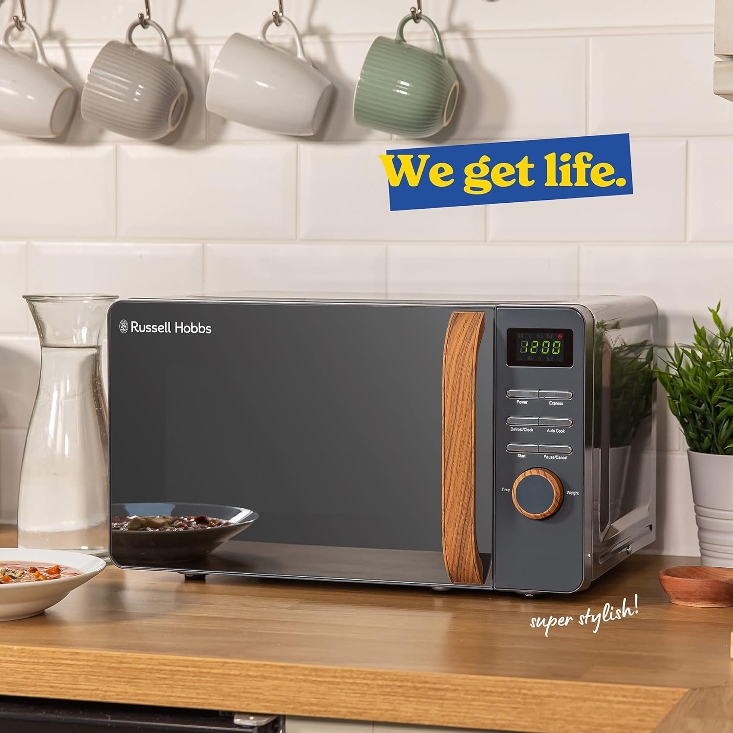 Russell Hobbs RHMD714G 17 L 700 W Scandi Grey Digital Microwave with 5 Power Levels, Wood Effect Handle & Dials, Clock & Timer, Automatic Defrost, Easy Clean, 8 Auto Cook Menus - Amazing Gadgets Outlet