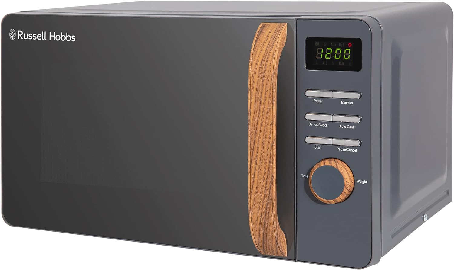 Russell Hobbs RHMD714G 17 L 700 W Scandi Grey Digital Microwave with 5 Power Levels, Wood Effect Handle & Dials, Clock & Timer, Automatic Defrost, Easy Clean, 8 Auto Cook Menus - Amazing Gadgets Outlet