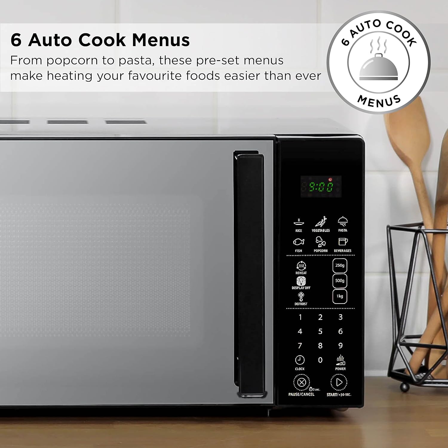 Russell Hobbs RHMT2004B 20L 800W Touch Control Digital Solo Microwave in Black with 5 Power Levels, 8 Auto Cook Menus, Defrost Control, Clock & Timer - Amazing Gadgets Outlet