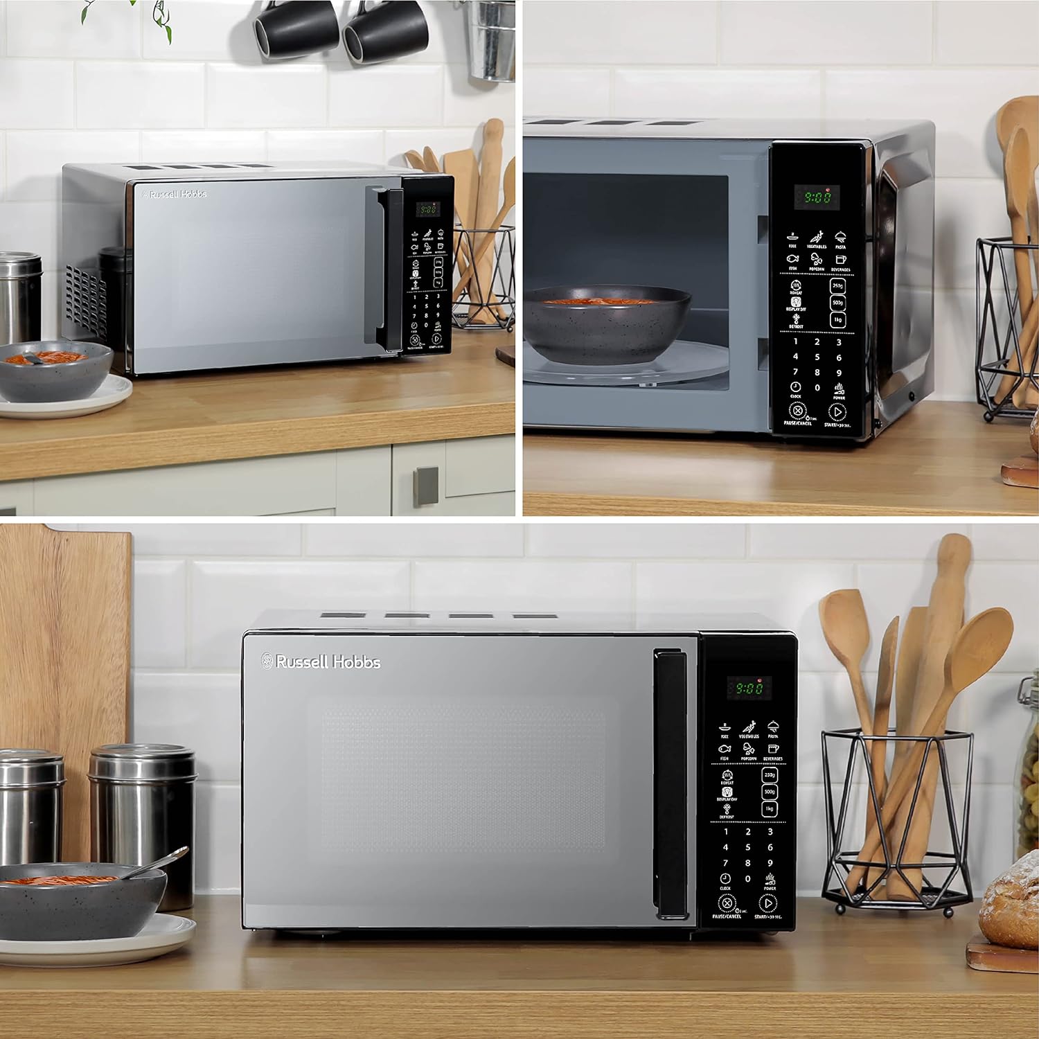 Russell Hobbs RHMT2004B 20L 800W Touch Control Digital Solo Microwave in Black with 5 Power Levels, 8 Auto Cook Menus, Defrost Control, Clock & Timer - Amazing Gadgets Outlet