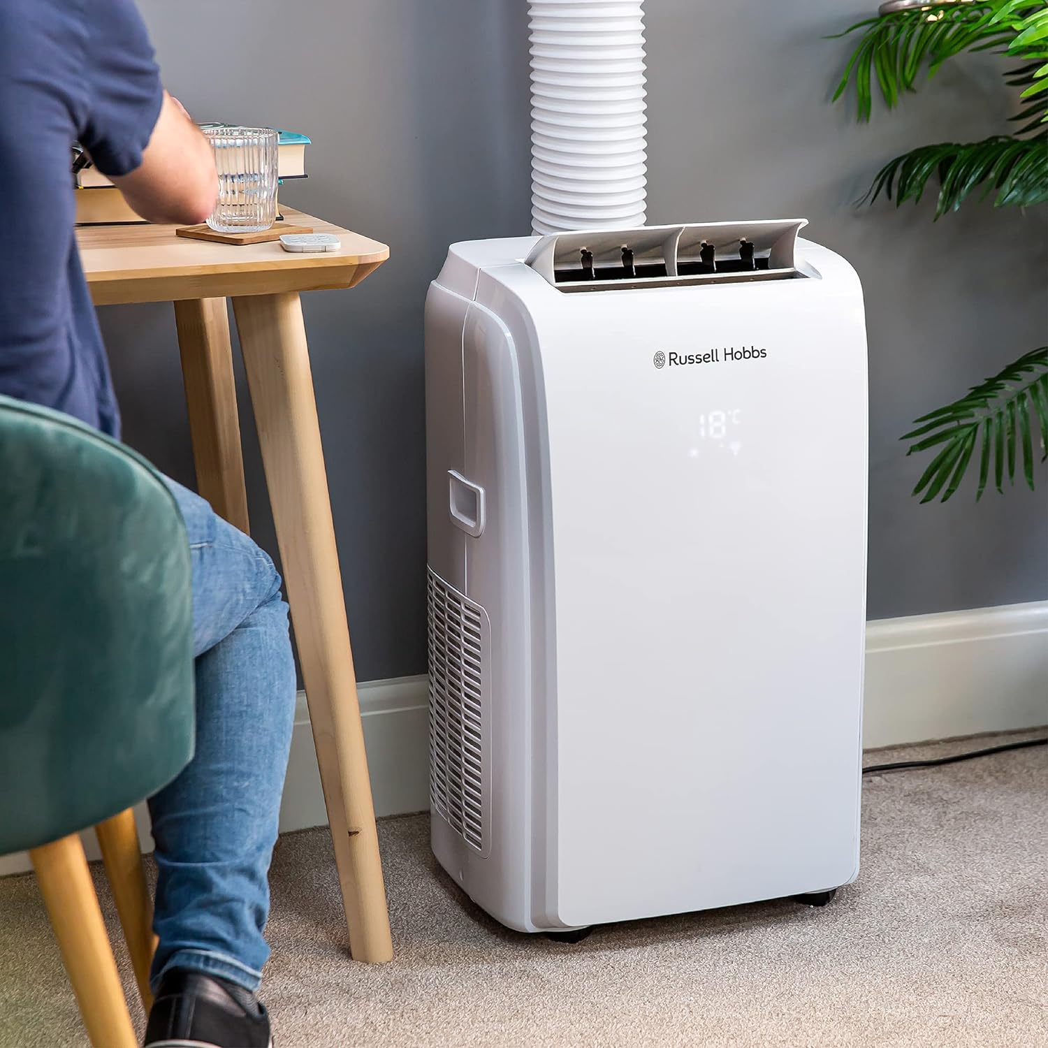 Russell Hobbs RHPAC11001 1200W 11000BTU White 2 in 1 Portable Air Conditioner & Dehumidifier with Remote Control, LED Display & Integrated Timer. Includes Window Sealing Kit. [Energy Class A] - Amazing Gadgets Outlet