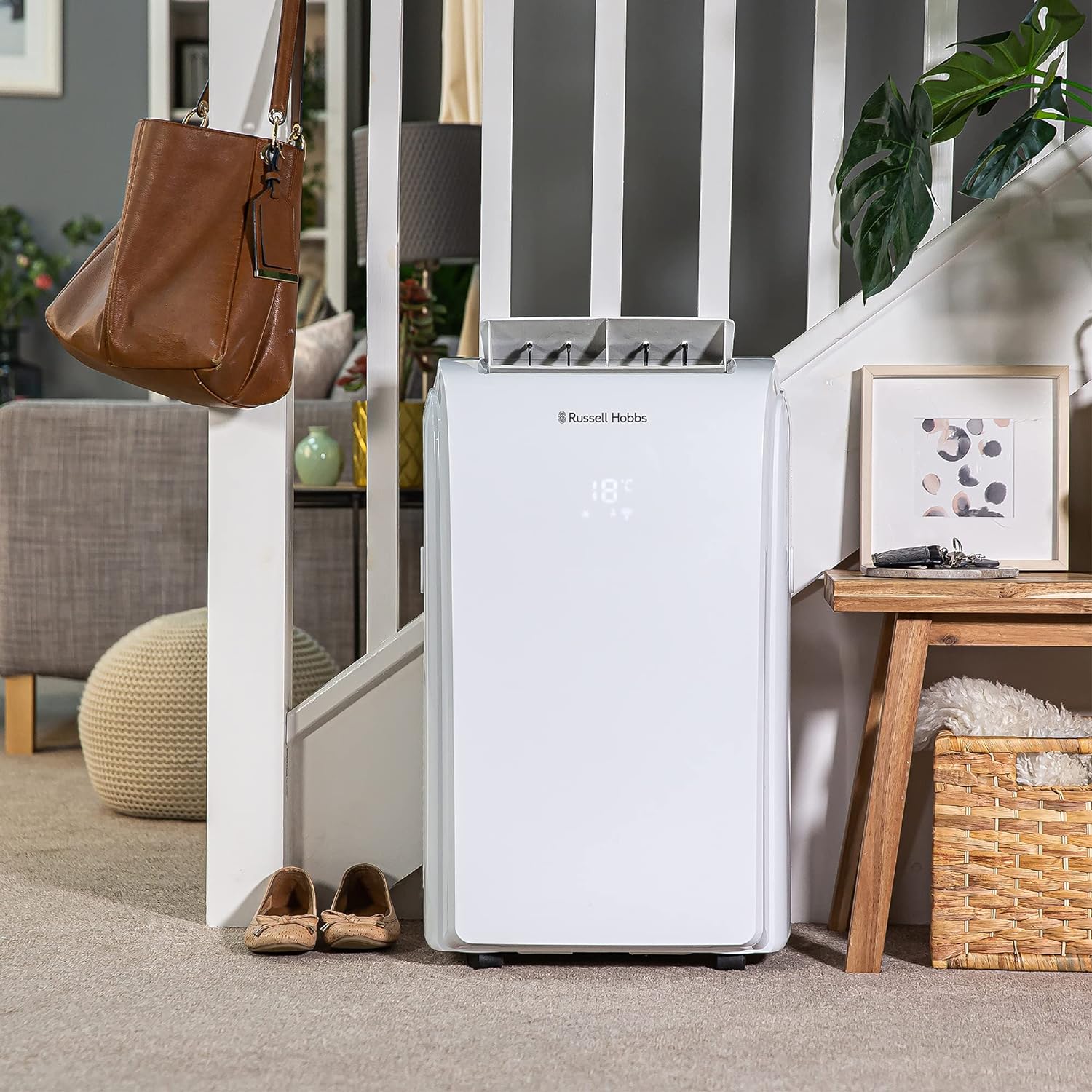 Russell Hobbs RHPAC11001 1200W 11000BTU White 2 in 1 Portable Air Conditioner & Dehumidifier with Remote Control, LED Display & Integrated Timer. Includes Window Sealing Kit. [Energy Class A] - Amazing Gadgets Outlet