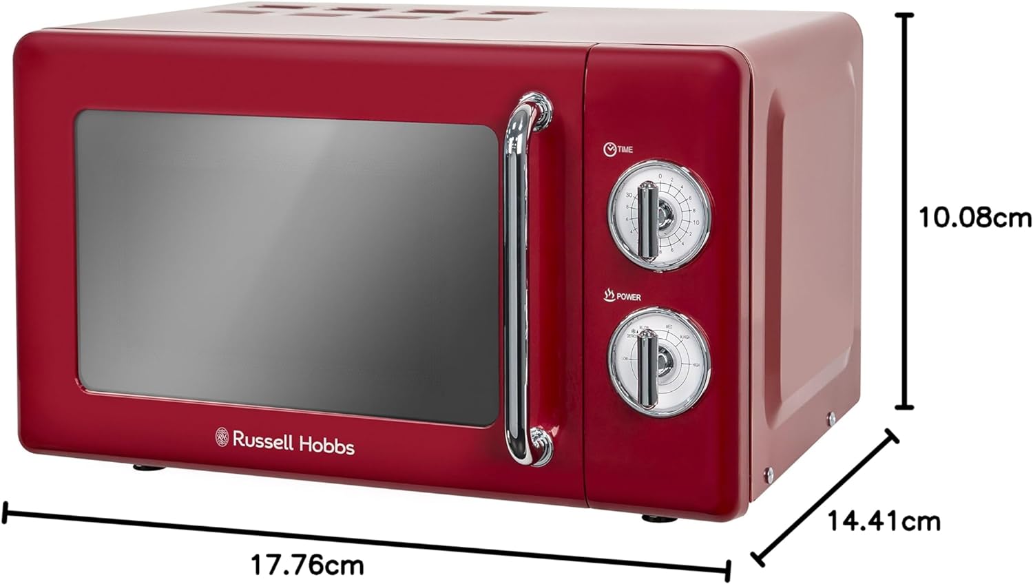 Russell Hobbs RHRETMM705R - N 17 L 700 W Red Compact Retro Solo Manual Microwave with 5 Power Levels, Timer, Defrost Setting, Easy Clean - Amazing Gadgets Outlet