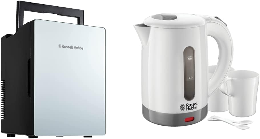 Russell Hobbs Silver Mini Fridge RH8CLR8001S 8 Litre/10 Can Mini Portable Cooler & Warmer for Drinks, Cosmetics/Makeup/Skincare, AC/DC Power, Retro Style, Silver, For Bedroom, Home, Caravan, Car - Amazing Gadgets Outlet