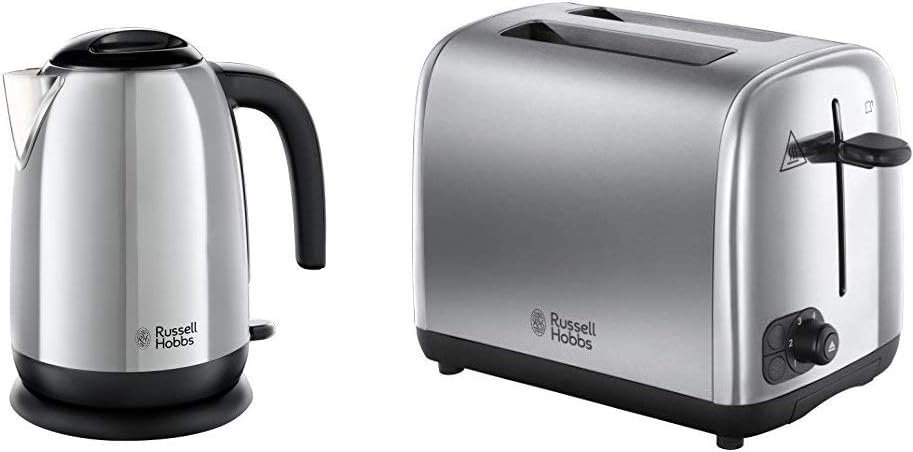 Russell Hobbs Stainless Steel & Black Electric 1.7L Cordless Kettle with black handle (Fast Boil 3KW, Removable washable anti - scale filter, Pull off lid, Perfect pour spout) 23911 - Amazing Gadgets Outlet