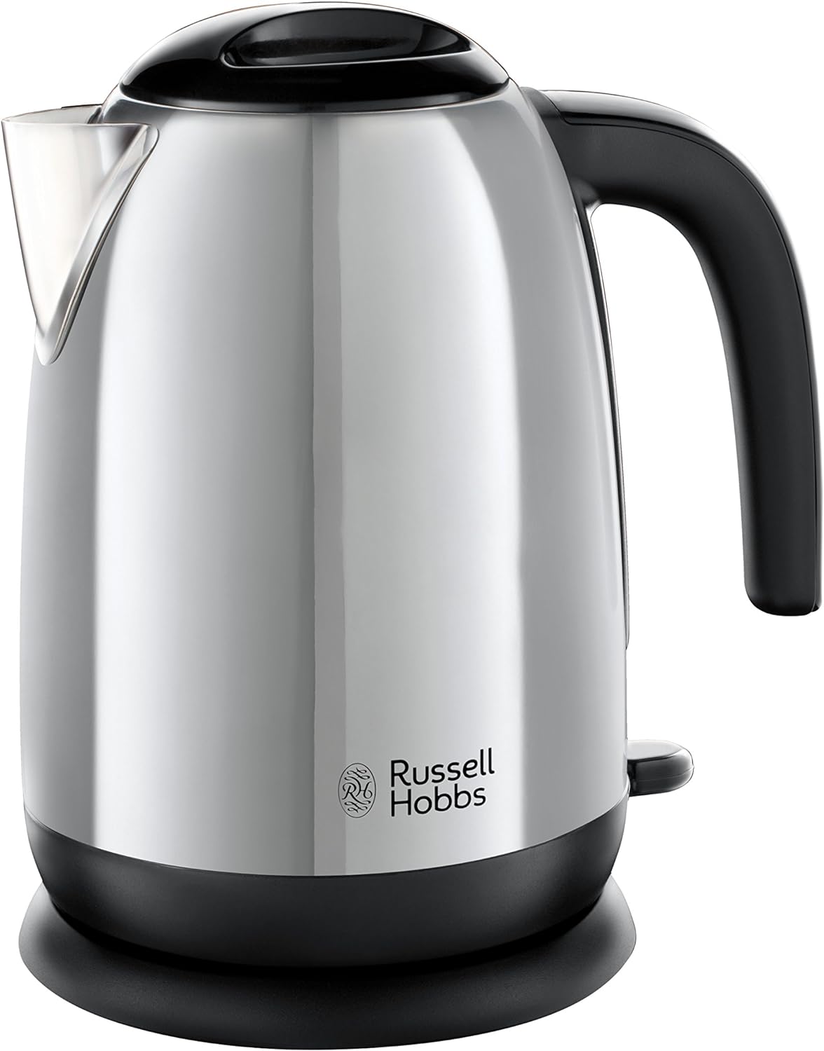 Russell Hobbs Stainless Steel & Black Electric 1.7L Cordless Kettle with black handle (Fast Boil 3KW, Removable washable anti - scale filter, Pull off lid, Perfect pour spout) 23911 - Amazing Gadgets Outlet