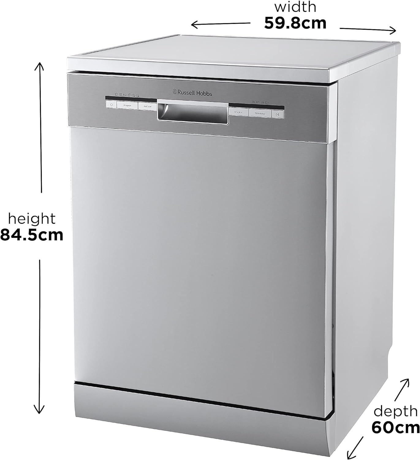 Russell Hobbs Stainless Steel Effect Full Size, 60cm Wide Freestanding Dishwasher, 12 Place Settings, RHDW3SS - Amazing Gadgets Outlet