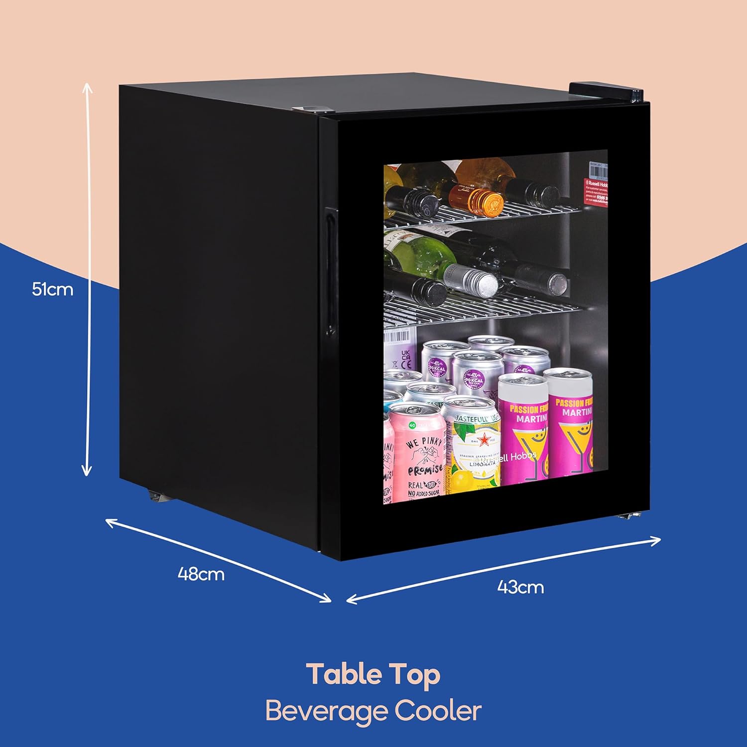 Russell Hobbs Table Top Fridge 46 Litre Beer and Drinks Mini Fridge, 12 Bottle Capacity with 2 Shelves RH46TTBC1241B - Amazing Gadgets Outlet