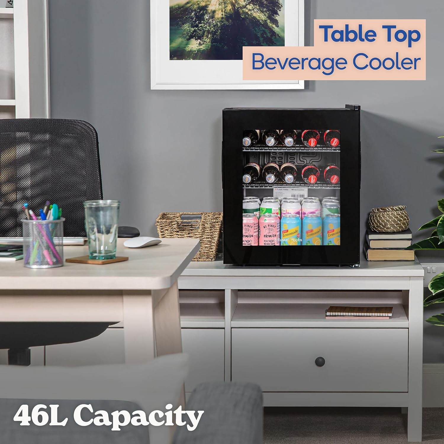 Russell Hobbs Table Top Fridge 46 Litre Beer and Drinks Mini Fridge, 12 Bottle Capacity with 2 Shelves RH46TTBC1241B - Amazing Gadgets Outlet