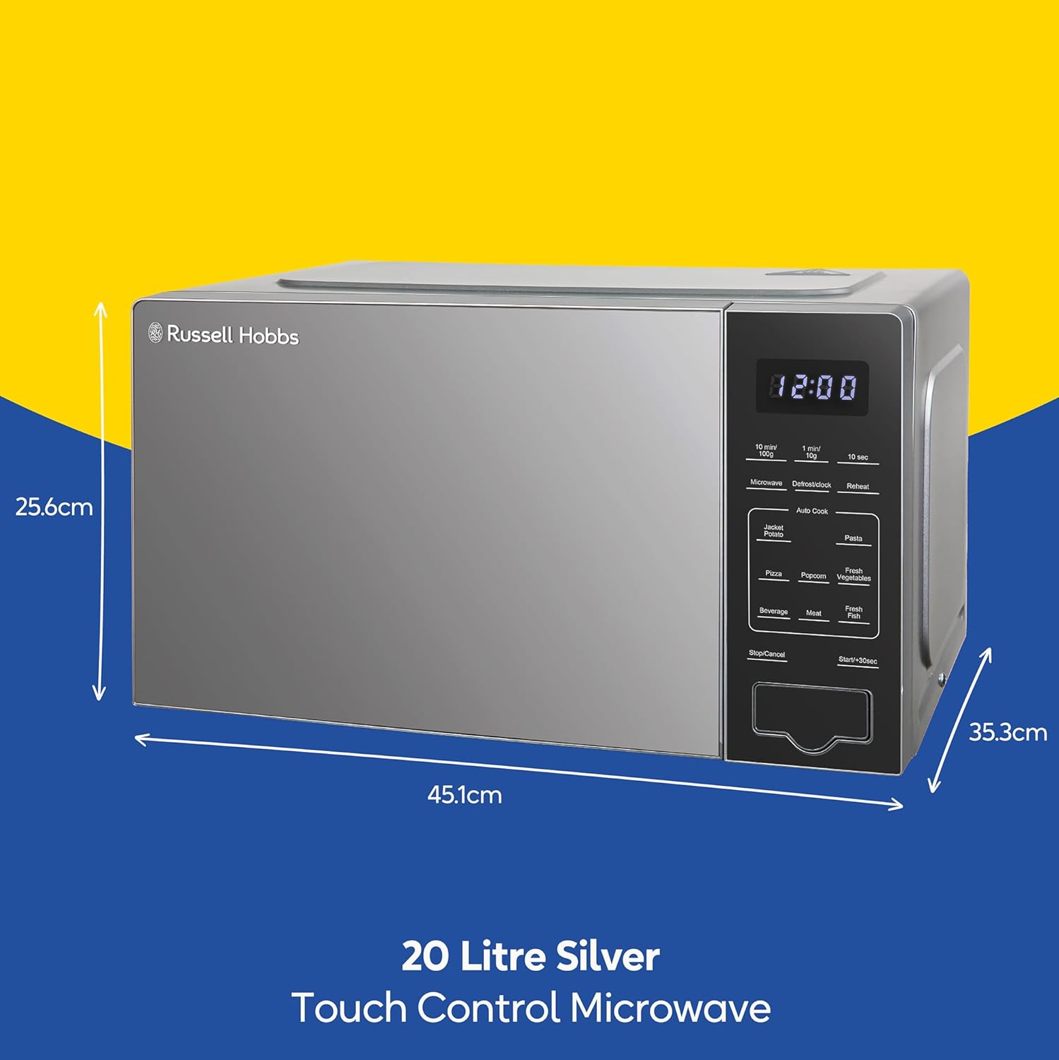 Russell Hobbs Touch Control Digital Solo Microwave 20L 800W in Silver with 10 Power Levels, 6 Auto Cook Menus, Defrost Control, Clock & Timer RHMT2005S - Amazing Gadgets Outlet