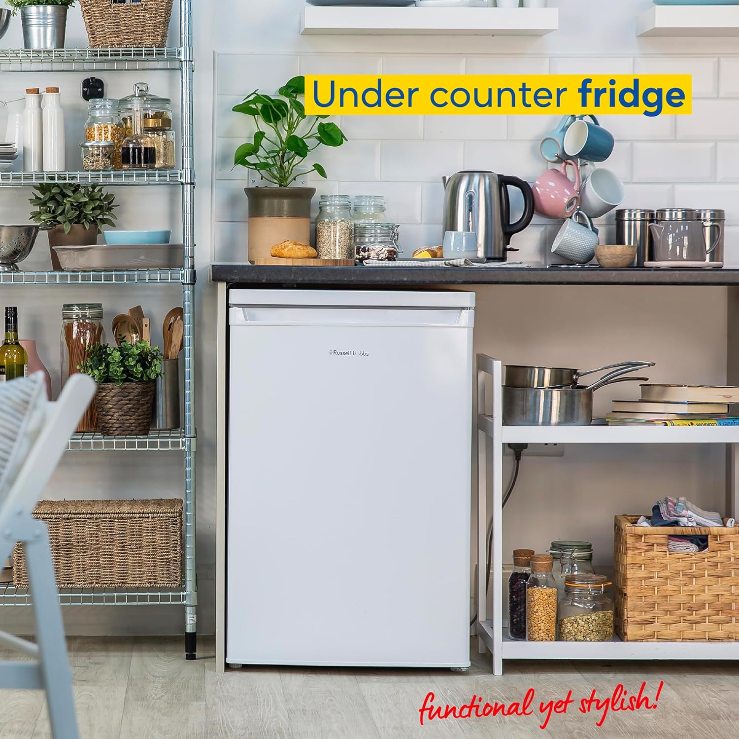 Russell Hobbs Under Counter Larder Fridge 127 Litre with Adjustable Thermostat & Feet, 3 Removable Shelves, Internal LED Light, Reversible Door, White, 2 Year Guarantee RH85UCLF552E1W   Import  Single ASIN  Import  Multiple ASIN ×Product customiz - Amazing Gadgets Outlet