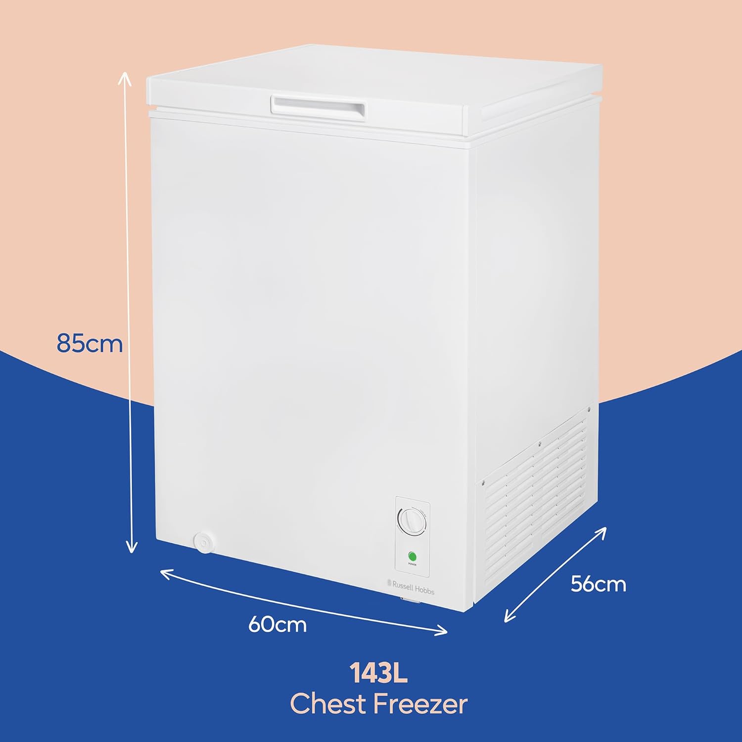 Russell Hobbs White Chest Freezer 143L Freestanding with 5 Year Warranty, Adjustable Thermostat, Chill or Freeze Function, 4 Star Freezer Rating & Suitable for Outbuildings & Garages RH142CF0E1W - Amazing Gadgets Outlet