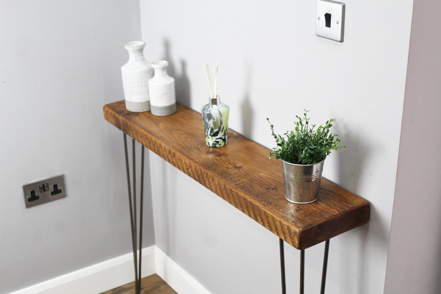 Rustic Chunky Console Table | 20cm or 15cm deep Handcrafted Home Side Table | Wooden Table with Hairpin Legs | Radiator Shelf | Entryway | Hallway | Home Decor - Amazing Gadgets Outlet