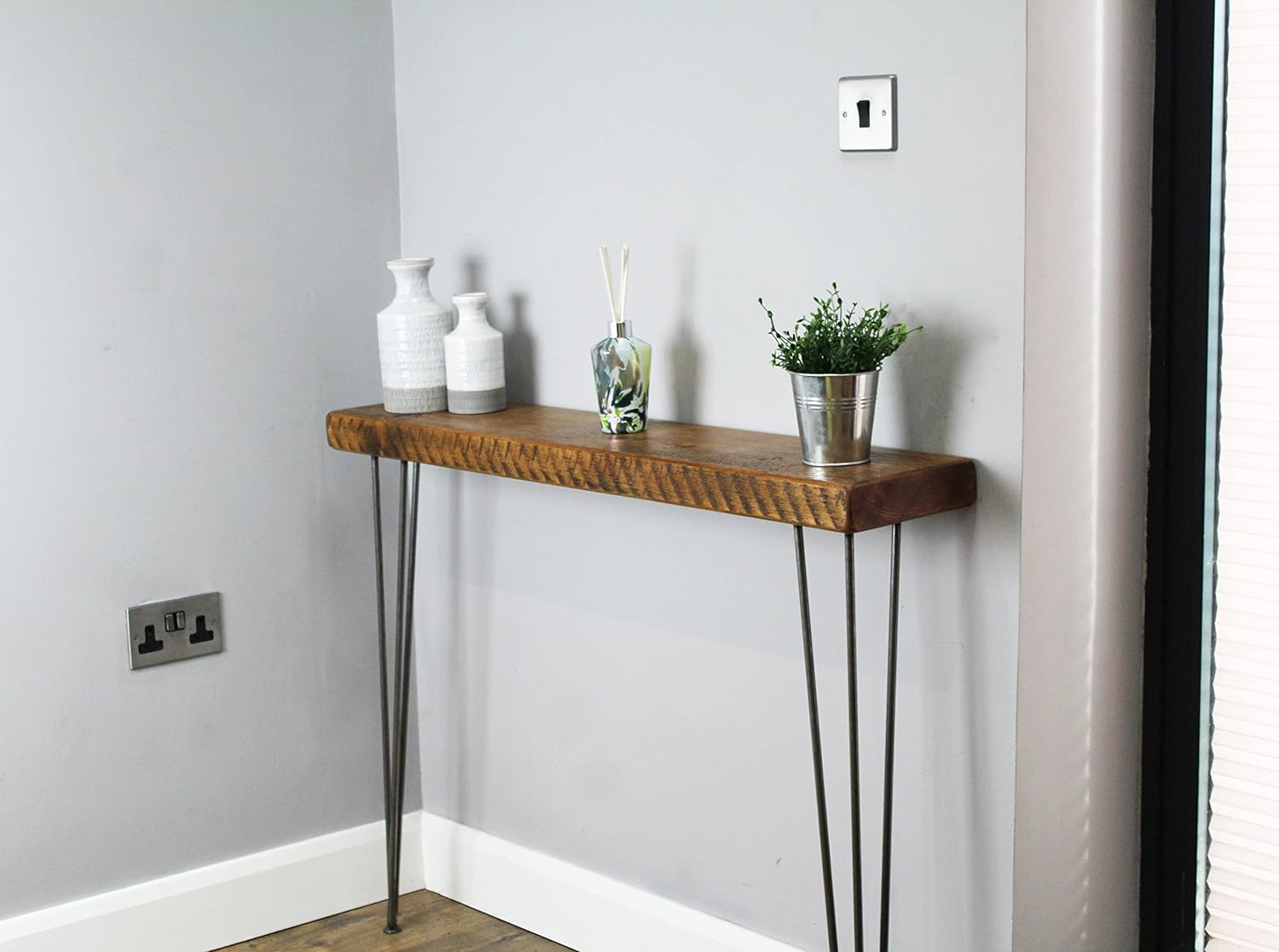 Rustic Chunky Console Table | 20cm or 15cm deep Handcrafted Home Side Table | Wooden Table with Hairpin Legs | Radiator Shelf | Entryway | Hallway | Home Decor - Amazing Gadgets Outlet