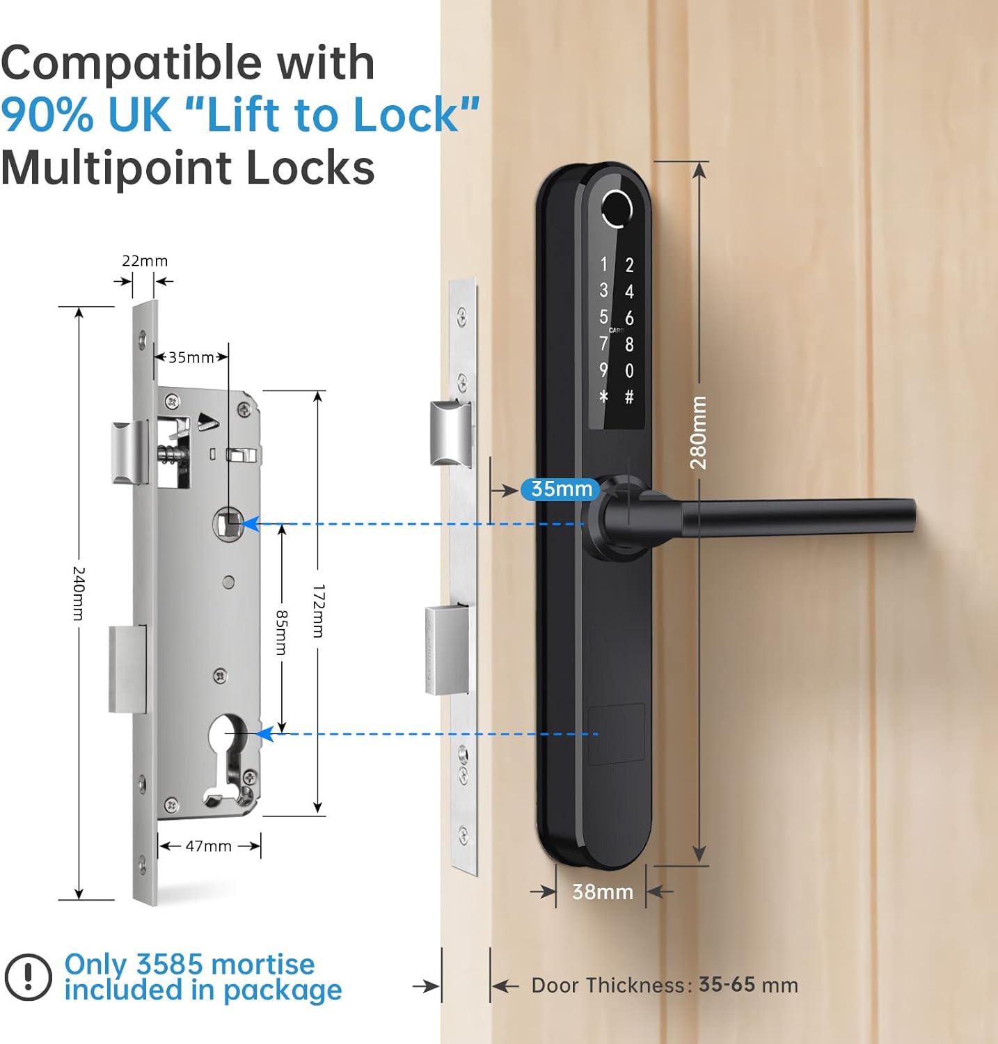 Ruveno Slim Smart Fingerprint Door Lock with Handles, Keyless Entry Door Lock, Bluetooth Fingerprint Keypad Card Keyless Unlock for Aluminum Swing Wooden Door(Black) - Amazing Gadgets Outlet