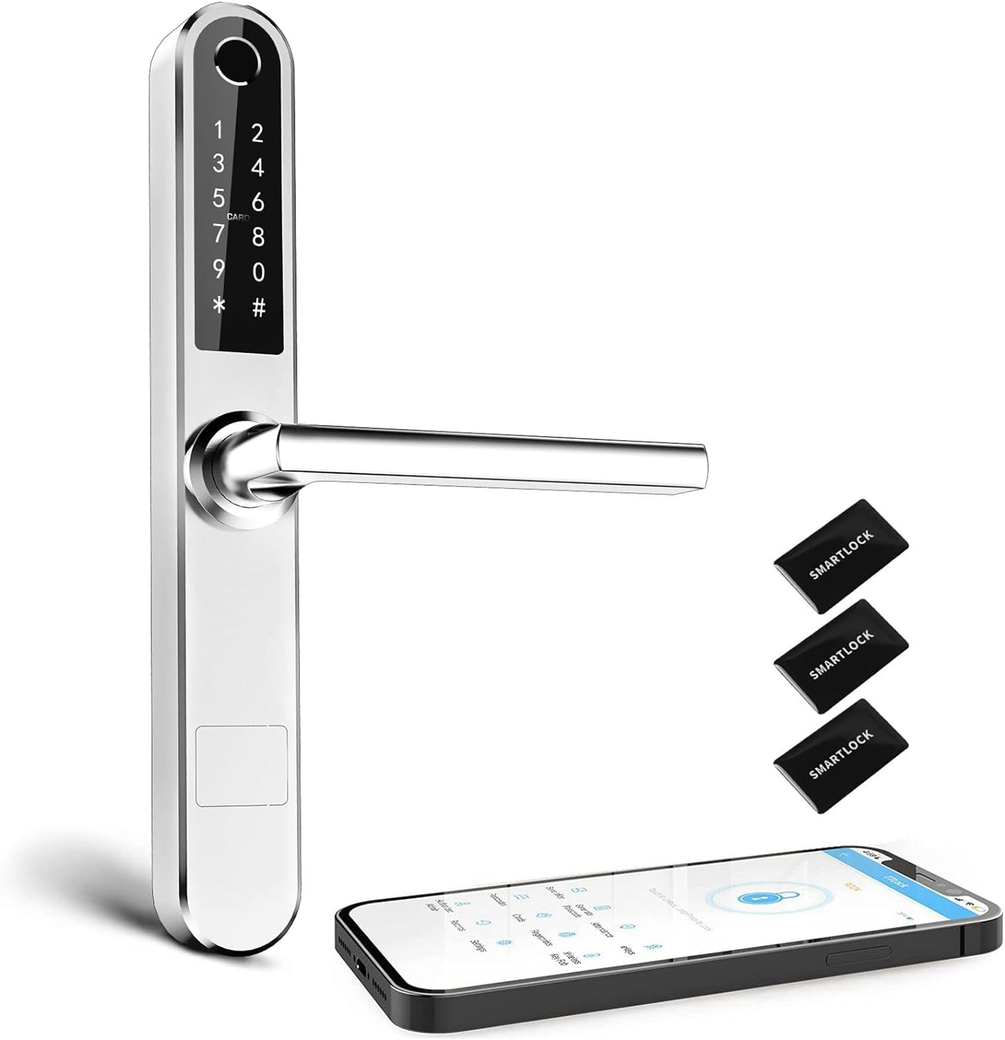 Ruveno Slim Smart Fingerprint Door Lock with Handles, Keyless Entry Door Lock, Bluetooth Fingerprint Keypad Card Keyless Unlock for Aluminum Swing Wooden Door(Black) - Amazing Gadgets Outlet