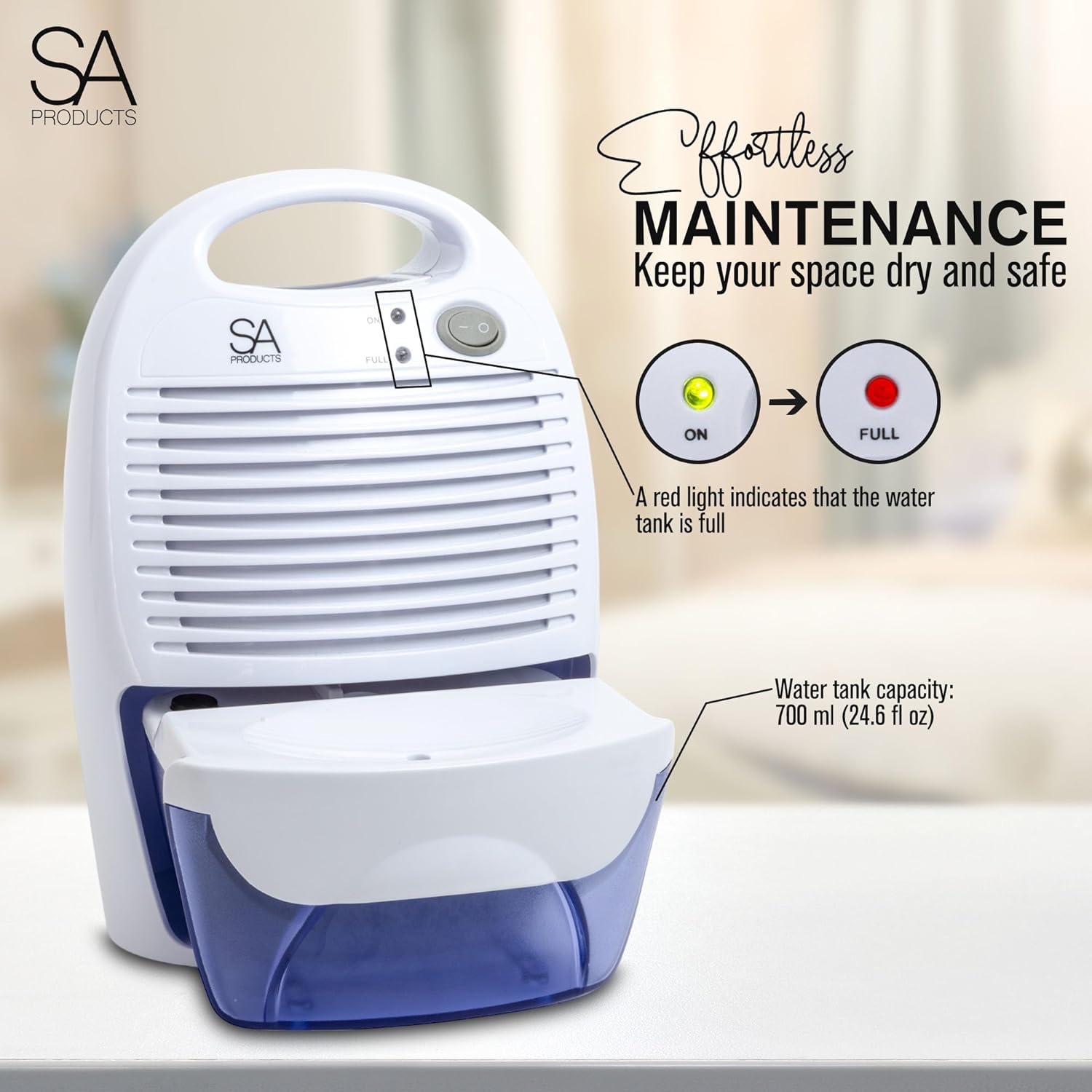 SA Products 700ml Dehumidifier, Small Dehumidifier | Dehumidifiers for Home | Portable Dehumidifier and Air Purifier | Moisture Absorbers for Home, Dehumidifier for Bedroom, Bathroom (White) - Amazing Gadgets Outlet