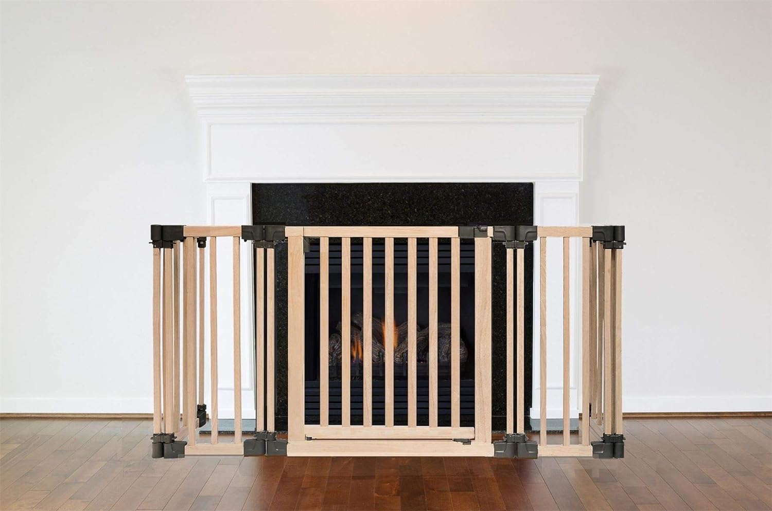 Safetots Wooden Multi Panel Fire Surround, 49cm Deep x 120cm Wide, Natural Wood, Baby and Toddler Fire Guard, Safety Barrier for Fireplaces, Easy Installation - Amazing Gadgets Outlet