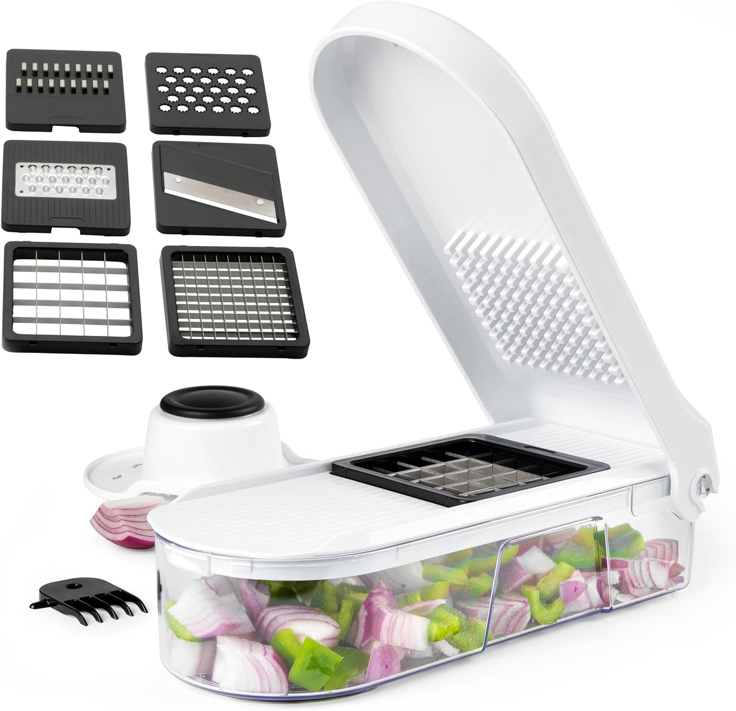 Salter BW12926EU7 Multifunctional Food Chopper – Vegetable Chopper, 6 Interchangeable Blades, Compact Mandoline Slicer, Onion Chopper/Dicer, Finger Guard for Added Safety, Food Preparation Utensil - Amazing Gadgets Outlet