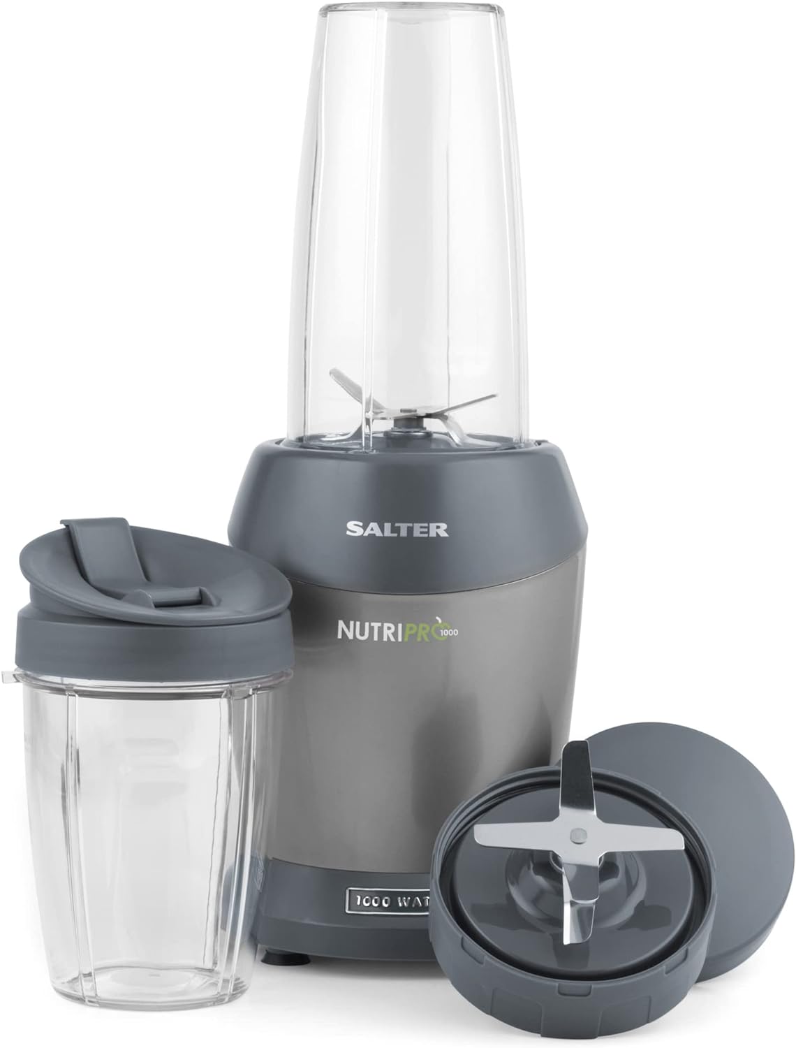 Salter EK2002V4SILVER NutriPro 1000 Blender – Portable Smoothie Maker, Healthy Juicer, Nutrient Extractor, 2 Travel Blending Cups (800ml/1L), Ideal for Soups/Baby Food, Stainless Steel Blade, 1000W - Amazing Gadgets Outlet