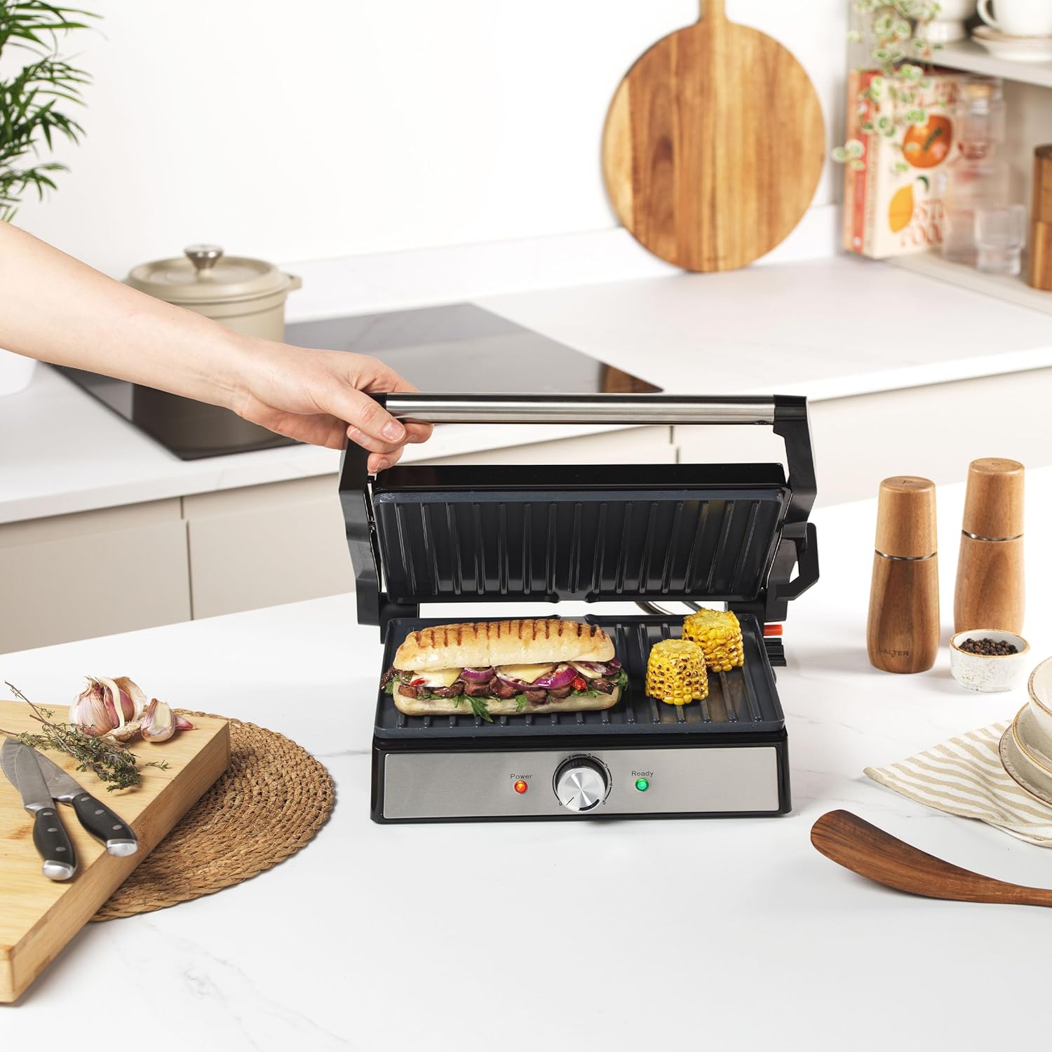 Salter EK2009 Sandwich Toaster, Panini Press & Health Grill - Marble Non - Stick Plates, Automatic Temperature Control, Floating Hinge Folds Flat For Large Cooking Plate, Excess Oil Channel & Drip Tray - Amazing Gadgets Outlet