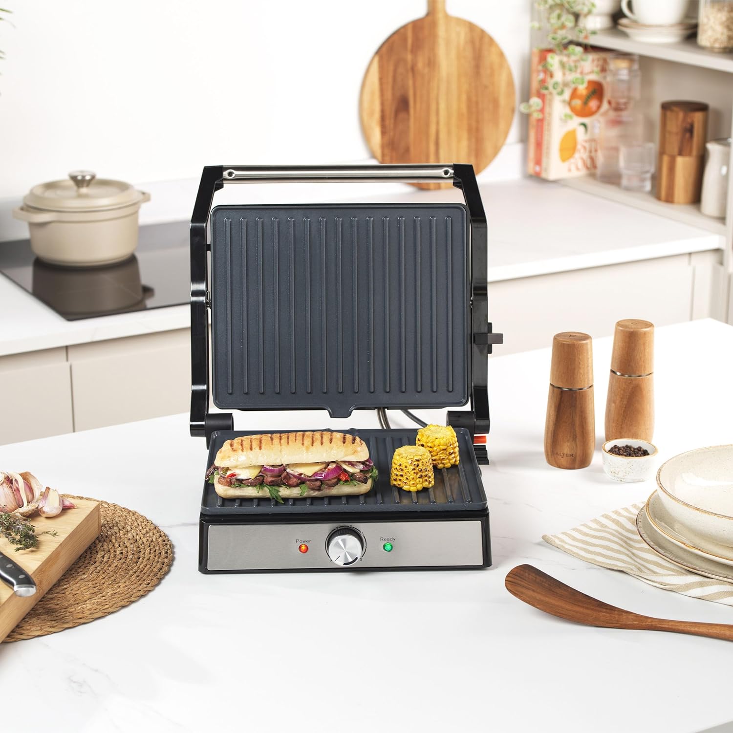 Salter EK2009 Sandwich Toaster, Panini Press & Health Grill - Marble Non - Stick Plates, Automatic Temperature Control, Floating Hinge Folds Flat For Large Cooking Plate, Excess Oil Channel & Drip Tray - Amazing Gadgets Outlet